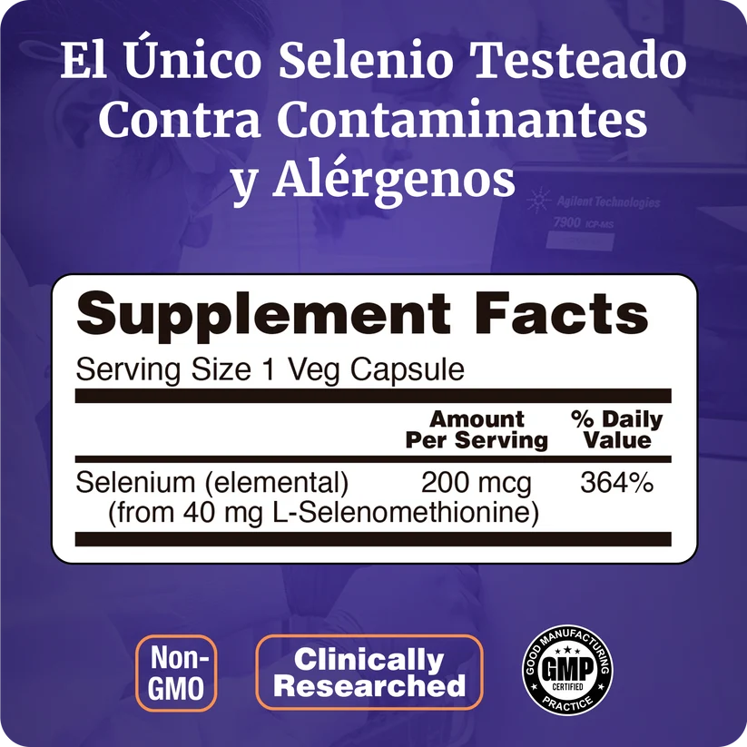 Now Foods Selenium 200 mg 90 Capsulas Portada informacion nutricional