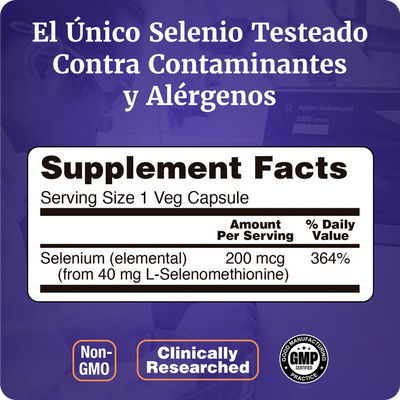Now Foods Selenium 200 mg 90 Capsulas Portada informacion nutricional