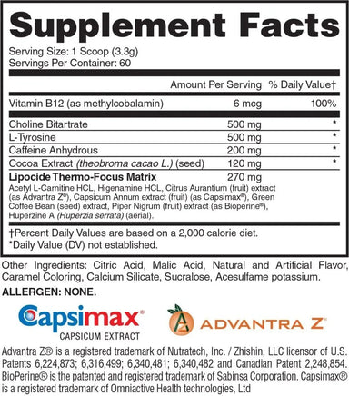 Evogen Lipocide Xtreme 60 Capsulas Informcacion nutricional 2