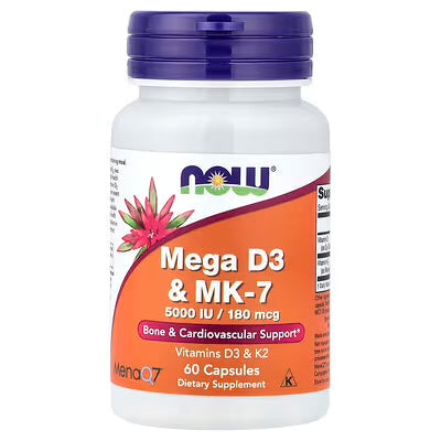 Now Foods Mega D-3 & MK-7 5000 IU/180mg 60 Capsulas