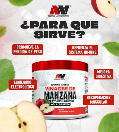 Advance Nutrition Vinagre de Manzana Citrato de Magnesio Glutamina 120 Tabs Portada 2