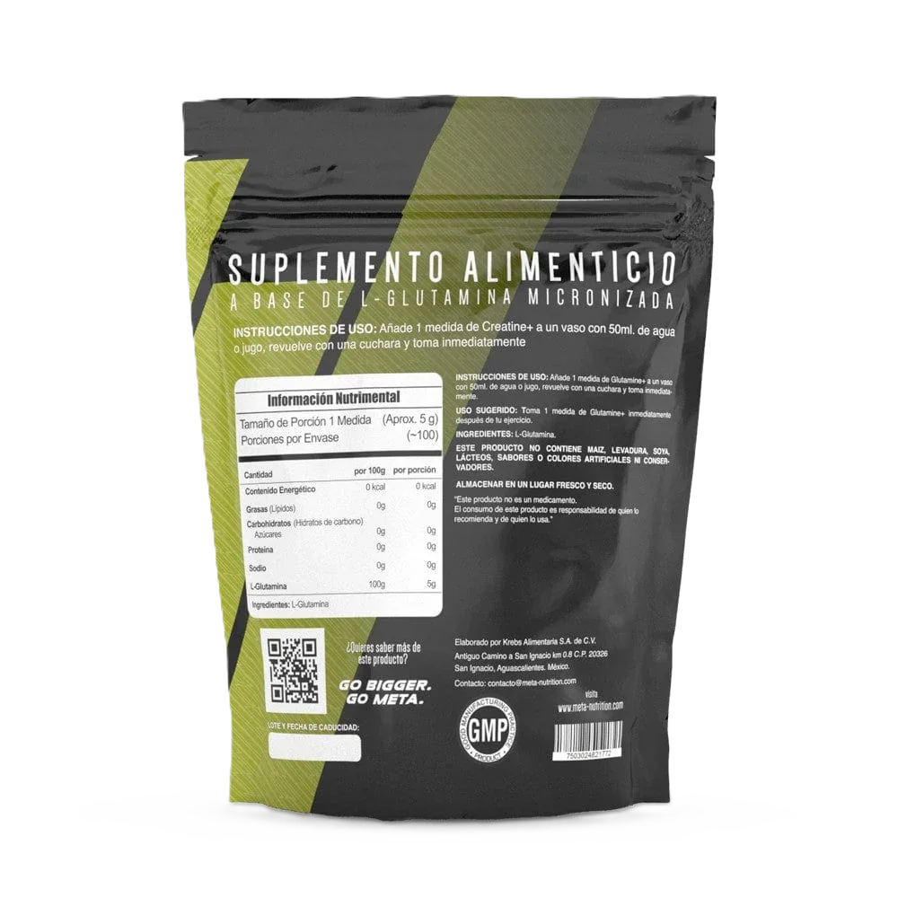 Meta nutrition Glutamina 100 servicios informacion nuricional