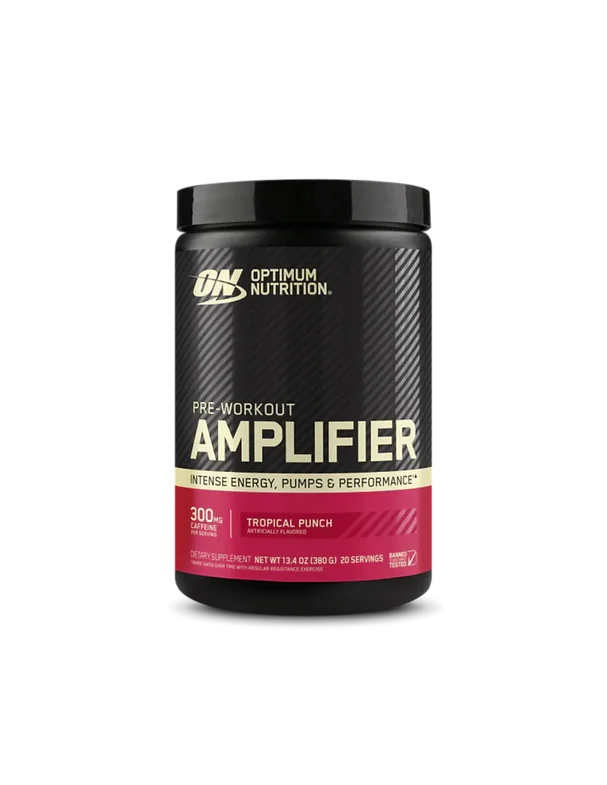 Optimum Nutrition Amplifier Pre Entreno 20 Servicios Tropical punch Portada