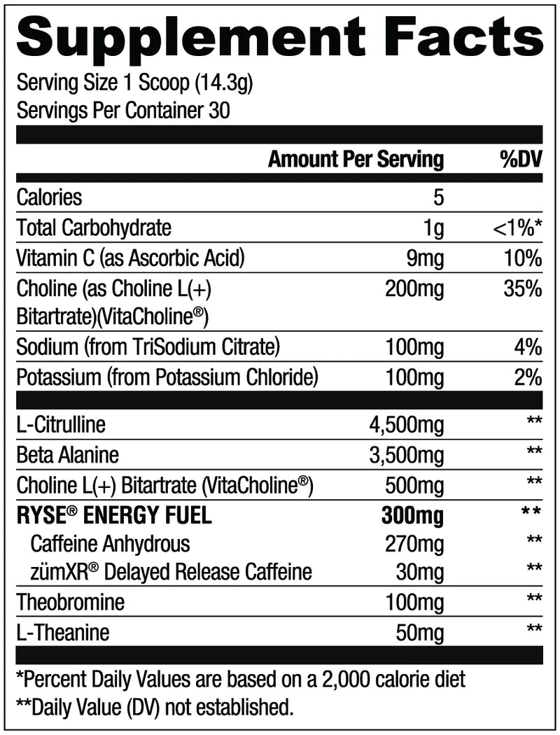 Ryse Loaded Pre Entreno Kool-Aid 30 Servicios informacion nutricional 2
