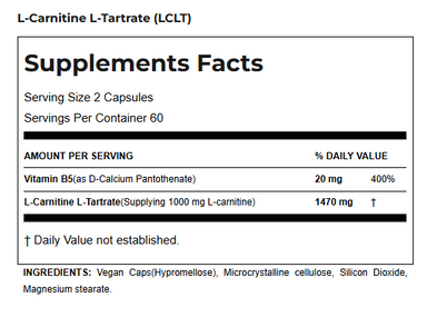 Allmax L- Carnitina 120 Capsulas informacion nutricional