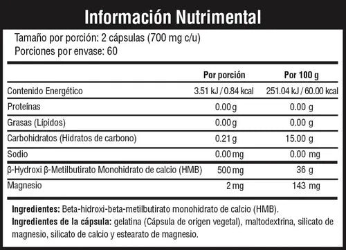 Musclefit HMB 120 capsulas informacion nutricional
