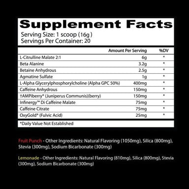 Insane Psychotic Clear 20 Servicios Pre entreno informacion nutricional