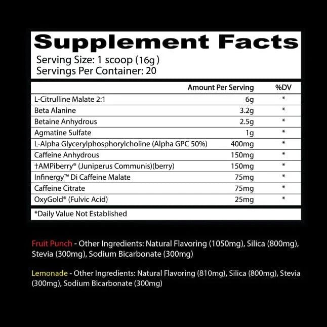 Insane Psychotic Clear 20 Servicios Pre entreno informacion nutricional
