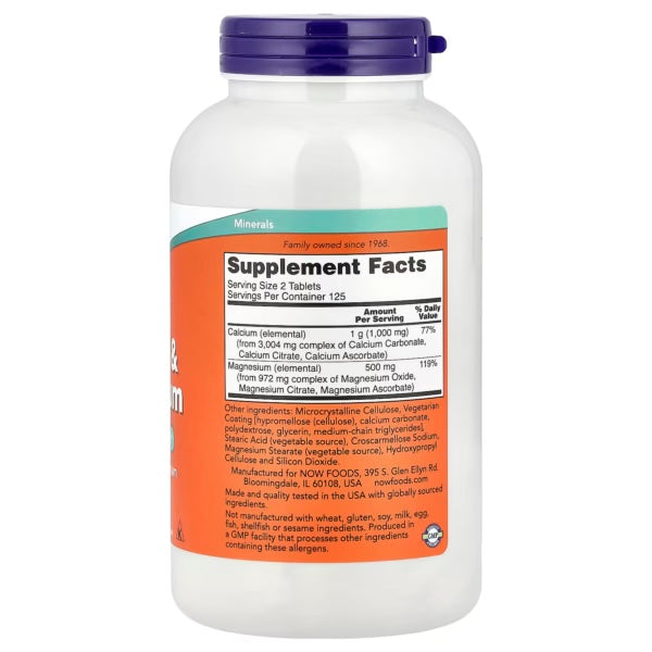 Now Foods Calcium & Magnesium 250 Tabletas Informacion nutricional