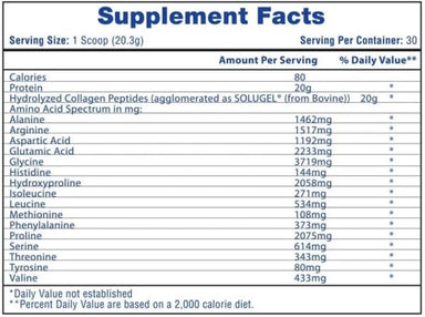 Hi Tech Collagen Peptides 609g 30 servicios Informacion nutricional