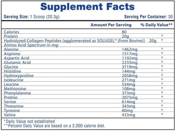 Hi Tech Collagen Peptides 609g 30 servicios Informacion nutricional