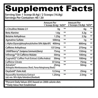 Insane Labz Psychotic X Pre Entreno 40 Servicios Informacion nutricional