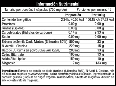 Musclefit Liver Fit 90 capsulas Informacion nutricional