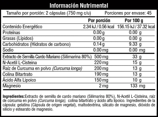 Musclefit Liver Fit 90 capsulas Informacion nutricional