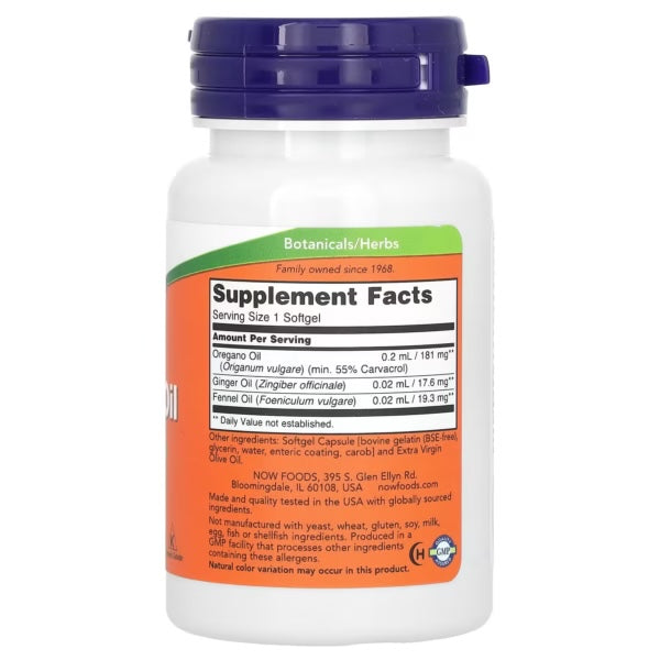 Now Foods Oregano Oil 90 Softgels Informacion nutricional