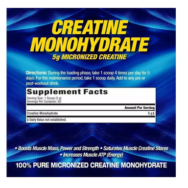 MHP Creatina Monohidratada 300gr informacion nutricional