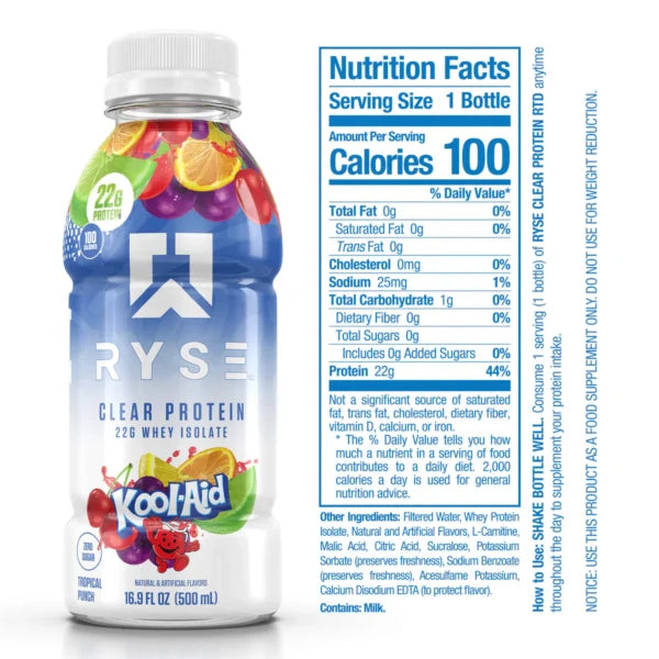 Ryse Clear Whey Proteina Drink 12 pack Informacion nutricional