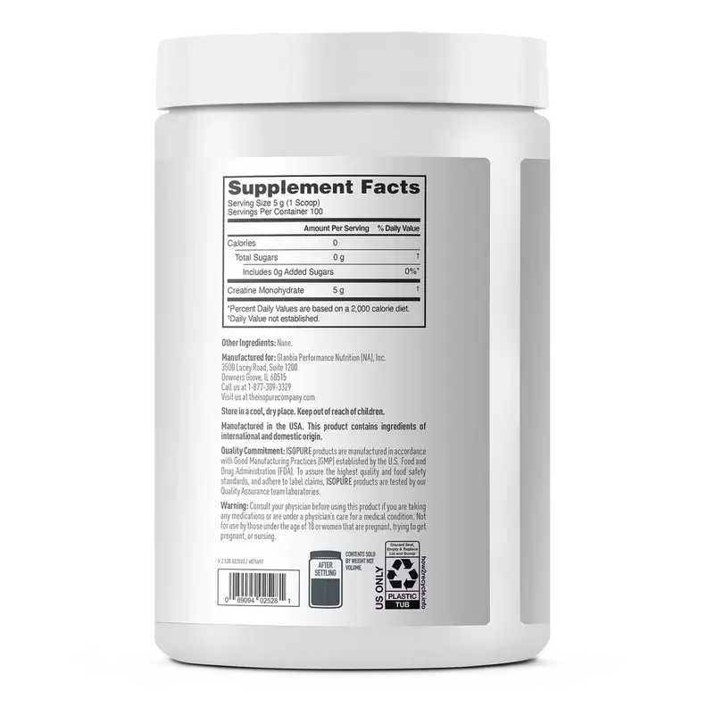 Isopure Creatina Monohidratada 500gr INFORMACION NUTRICIONAL