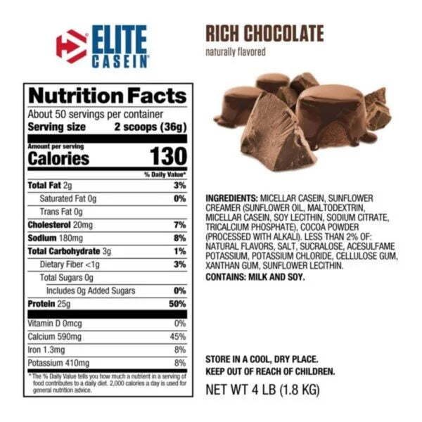 Dymatize Proteina Elite Casein 4 Lbs Informacion nutricional