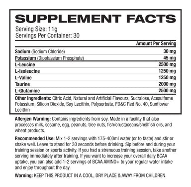 USN Bcaa Amino 30 servicios. Aminoácidos informacion nutricional