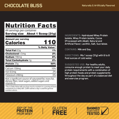 Optimum Nutrition Proteina Gold Standard 100% Isolate 3 Lbs informacion nutricional