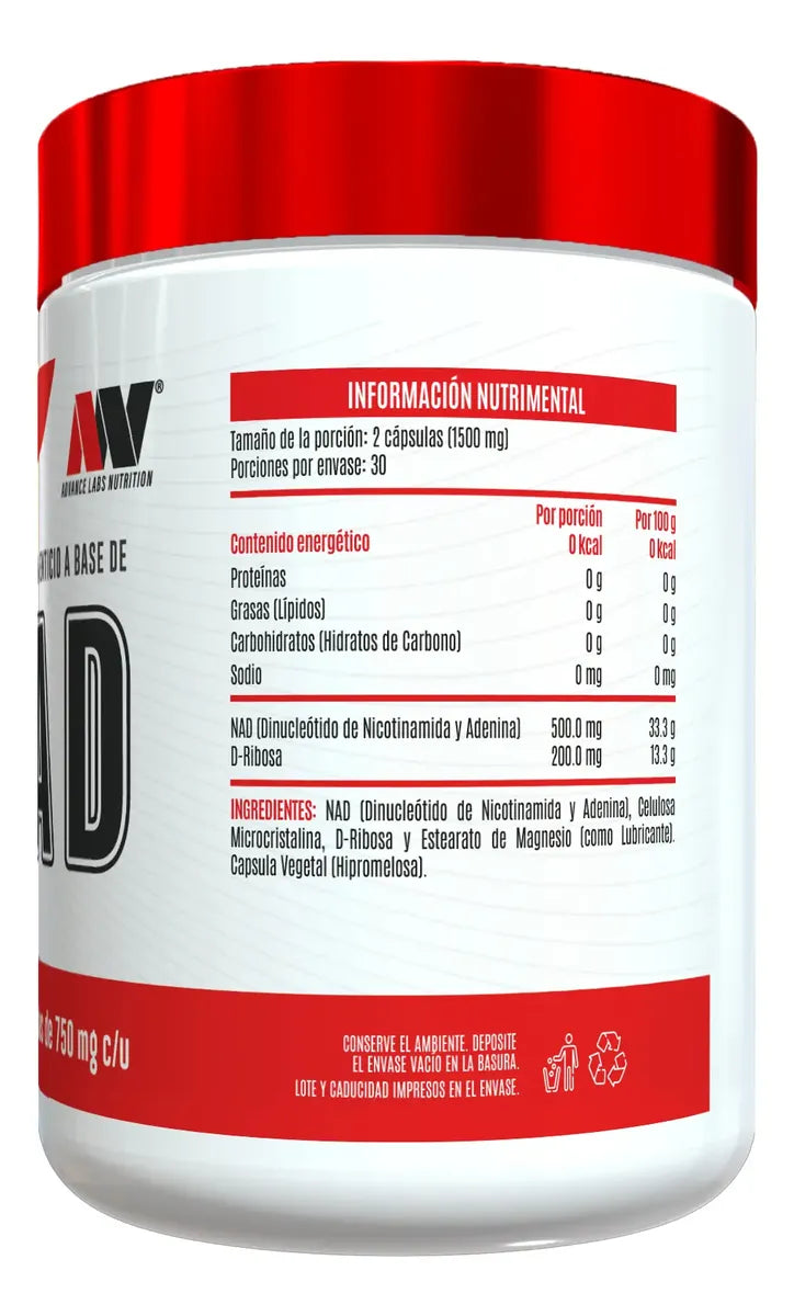 Advance Nutrition NAD 750mg 60 Capsulas Informacion nutricional