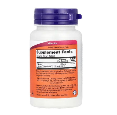Now Foods Vitamina B-1 100 Tabletas informacion nutricional