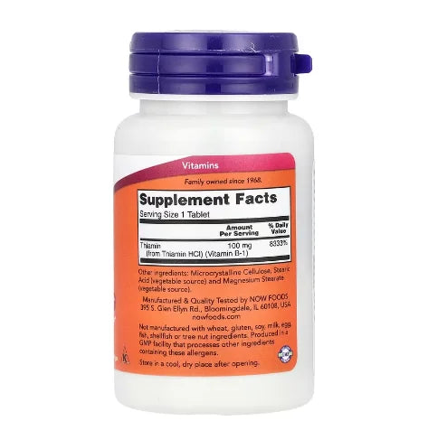 Now Foods Vitamina B-1 100 Tabletas informacion nutricional