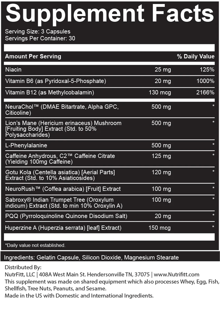Nutrifitt codex advance nootropic 90caps Informacion nutricional