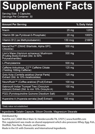 Nutrifitt codex advance nootropic 90caps Informacion nutricional