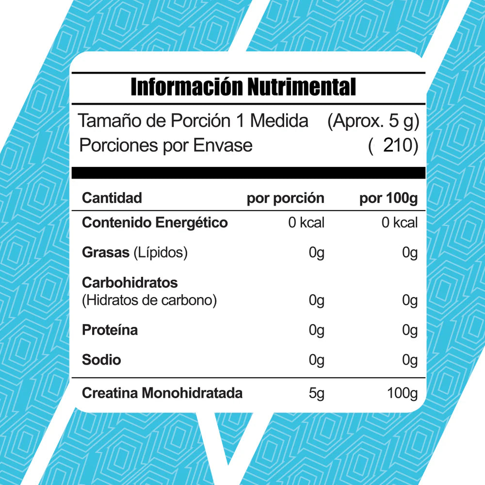Meta Nutrition Creatina 1050g 200 Servicios informacion nutricional