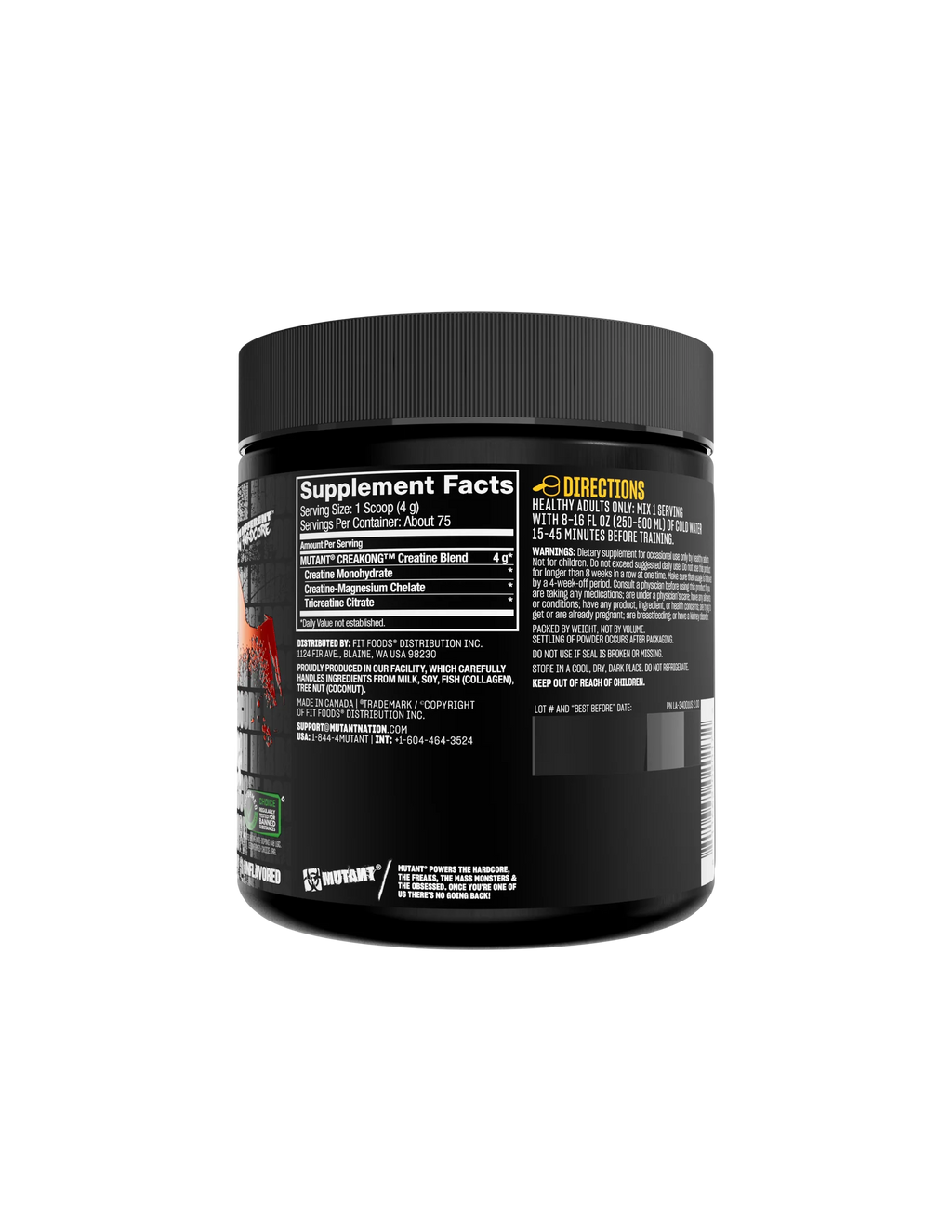 Mutant Creakong 300g 75 servicios Informacion Nutricional
