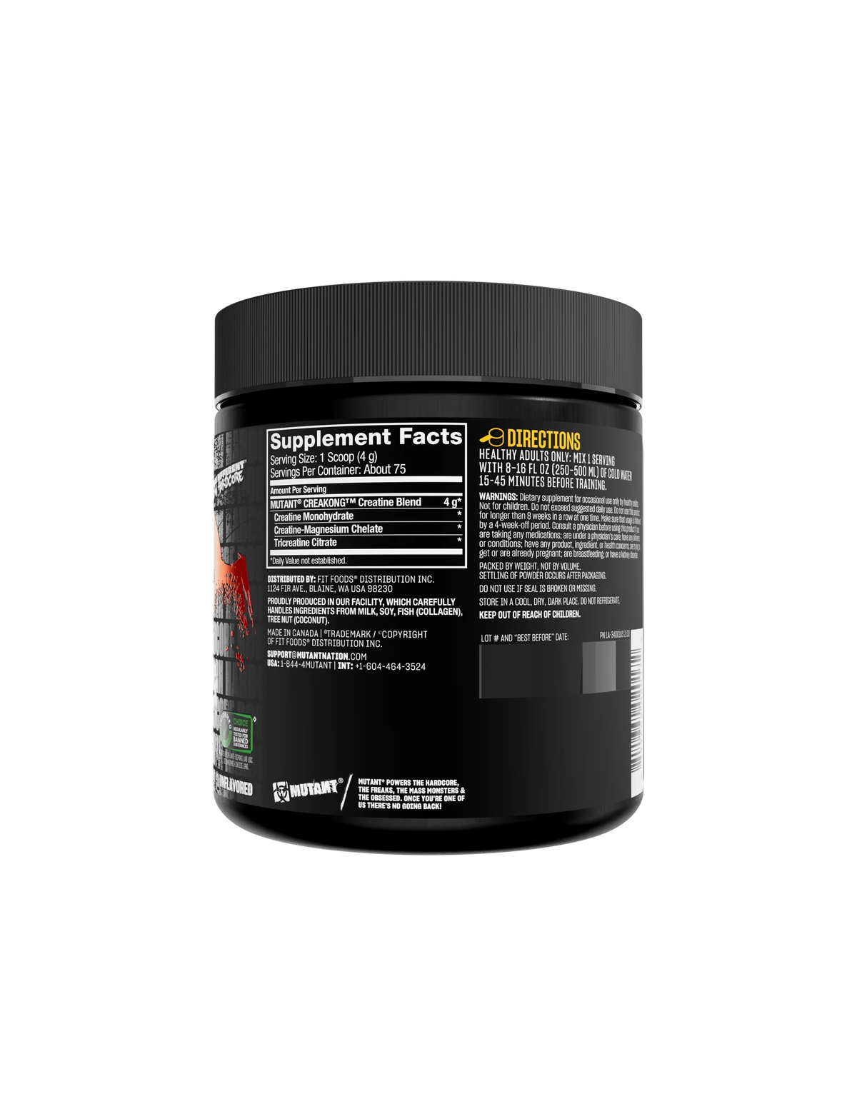 Mutant Creakong 300g 75 servicios Informacion Nutricional