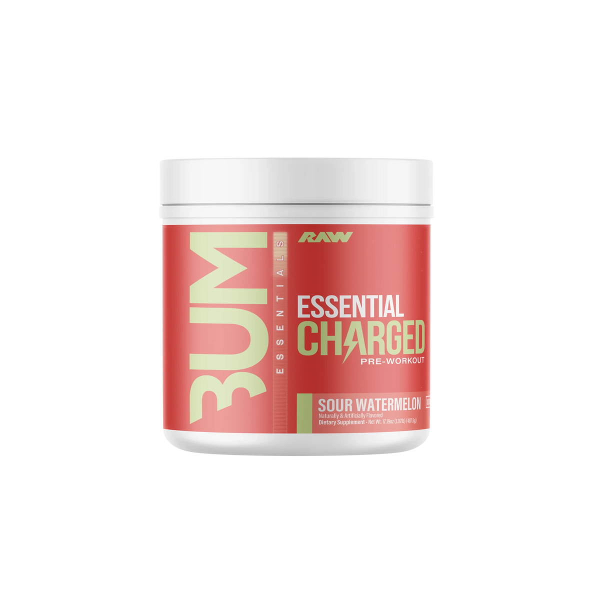 Raw Nutrition Bum Essentials Charged Pre Entreno 25 Servicios sour watermelon