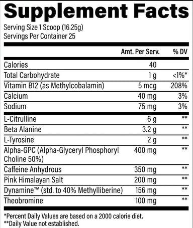 Raw Nutrition Bum Essentials Charged Pre Entreno 25 Servicios informacion nutricional