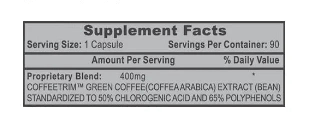 Hi Tech Coffeetrim Green Coffee Extract 90 Tabletas Informacion nutricional