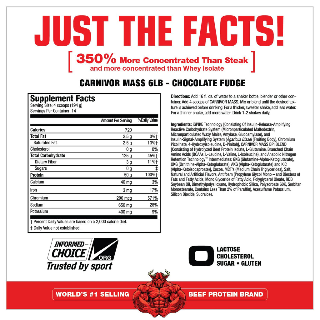 Musclemeds Proteina Carnivor Mass 5.9 libras informacion nutricional