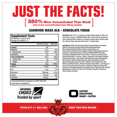 Musclemeds Proteina Carnivor Mass 5.9 libras informacion nutricional