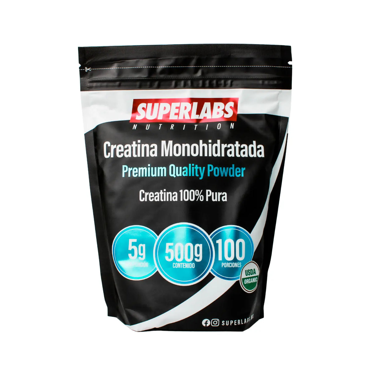Superlabs Nutrition Creatina Monohidratada Premium 100% Pura 500gr 100 Servicios