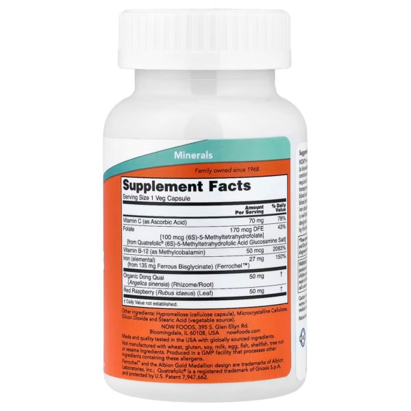 Now Foods Iron Complex Complejo De Hierro 100 Capsulas Informacion nutricional