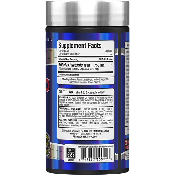 Allmax Tribx90 Precursor 90 Cápsulas informacion nutricional