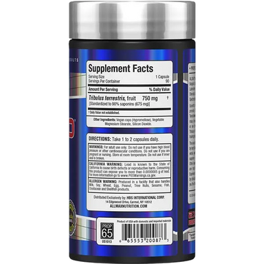 Allmax Tribx90 Precursor 90 Cápsulas informacion nutricional