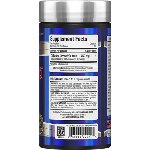 Allmax Tribx90 Precursor 90 Cápsulas informacion nutricional