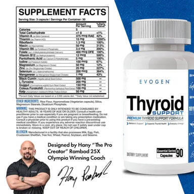 Evogen Thyroid Support 90 Cápsulas Informacion Nutricional