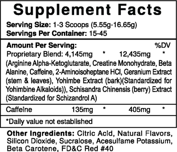 USPlabs Jack3d 45 Serv Informacion nutricional