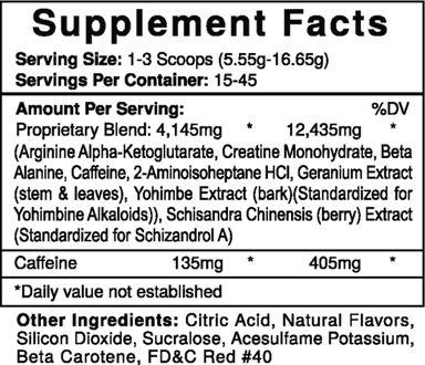 USPlabs Jack3d 45 Serv Informacion nutricional