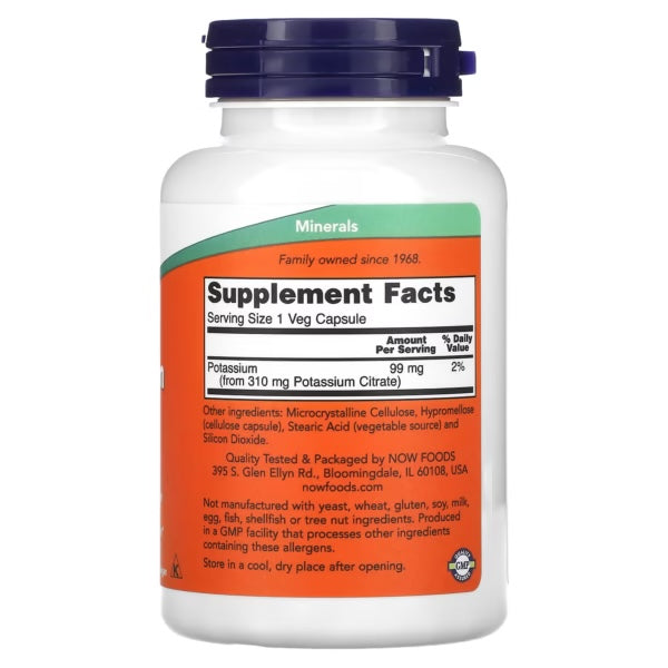 Now Foods Citrato De Potasio 180 Capsulas Informacion nutricional