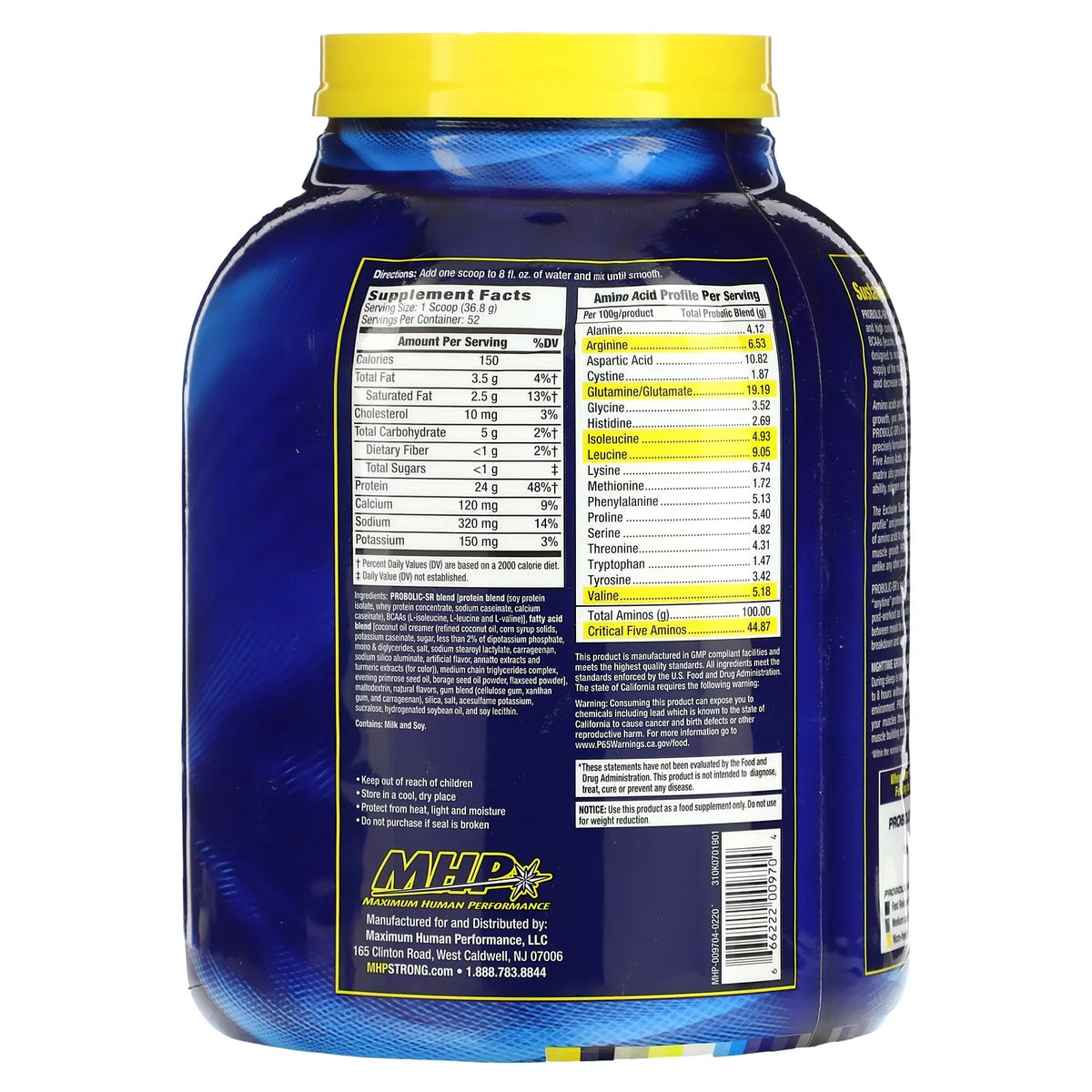 MHP Proteina Probolic Sr 4.2 Lbs informacion nutricional