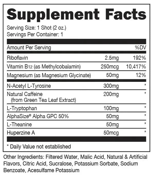 Bucked Up Buck Shot 12 Pack Informacion nutricional