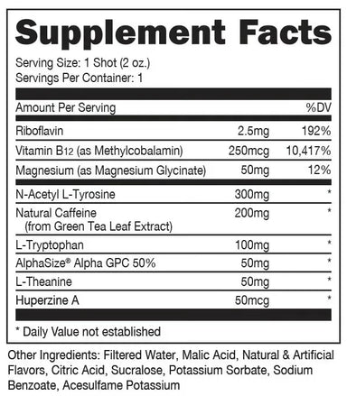 Bucked Up Buck Shot 12 Pack Informacion nutricional